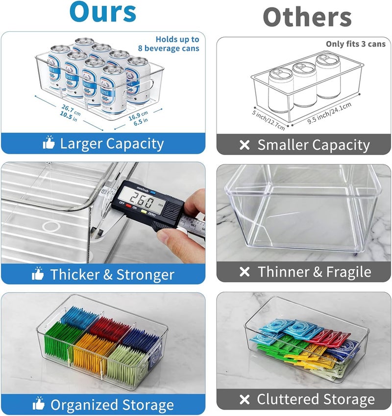 Mpotmiy Pantry Organizers and Storage, 8 Pack Snack Organizer for Pantry Shelf,Food Storage Bins with Divider,Clear Containers for Organizing,Transparent Plastic Basket,Refrigerator and Fridge Bins - Image 2